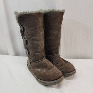 UGG Size 8 Women's Bailey Button Triplet Tall Charcoal Grey Suede Boots 1873